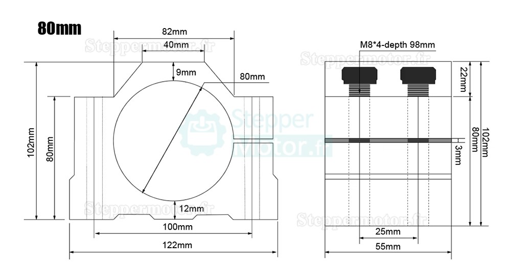 Support de moteur de broche CNC 65 mm/80 mm/100 mm/125 mm, support de serrage en aluminium OSP001705